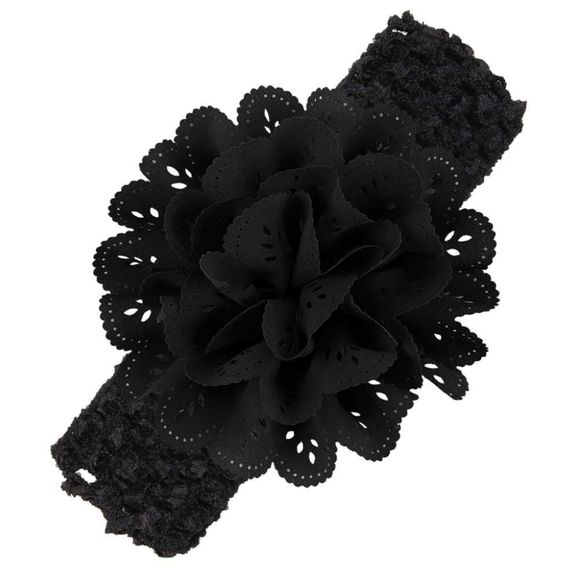 NEW BLACK EYELIT FLOWER STRETCHY HEADBAND - Picture 1 of 2